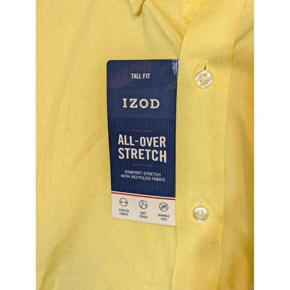 Izod Tall Fit Yellow Button-Down Shirt 19 35/36 All-Over Stretch Recycled Fabric - Picture 3 of 6